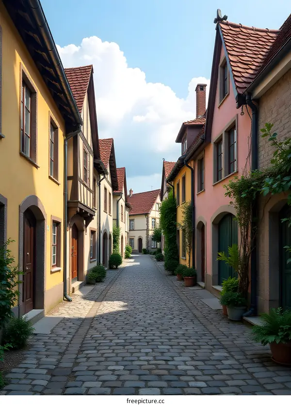 Charming European Alleyway with Colorful Buildings