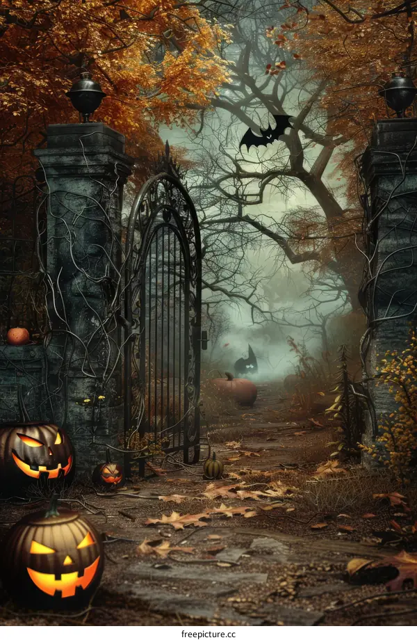 Spooky Halloween Pumpkin in a Dark Forest