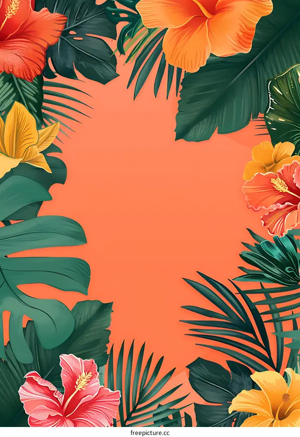 Tropical Floral Background With Copy Space