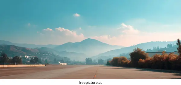 Mountain View Runway Landscape in Sunny Day