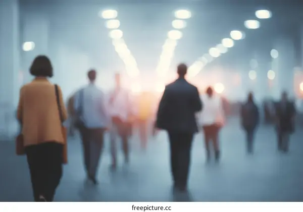 Blurred Crowd of Business People Walking in a Modern Building Corridor