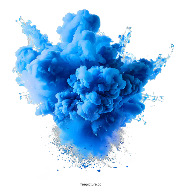 [Transparent Background PNG]Blue Ink Explosion on White Background