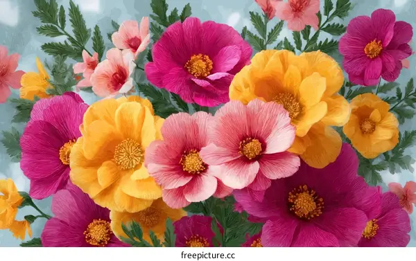 Vibrant Paper Flowers Bouquet Illustration