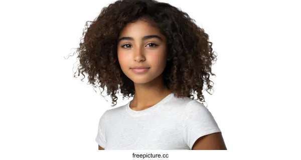 [Transparent Background PNG]Portrait of a Young Woman with Curly Hair
