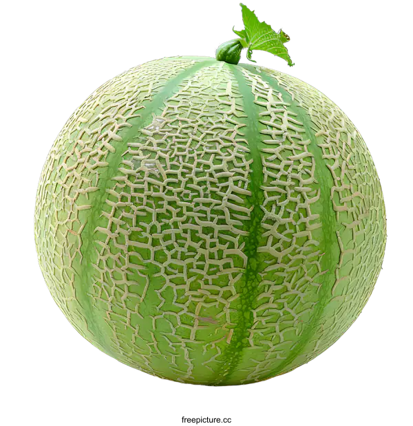 [Transparent Background PNG]A green melon with a leaf on top