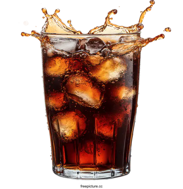 [Transparent Background PNG]Sparkling Cola in Glass with Ice Cubes