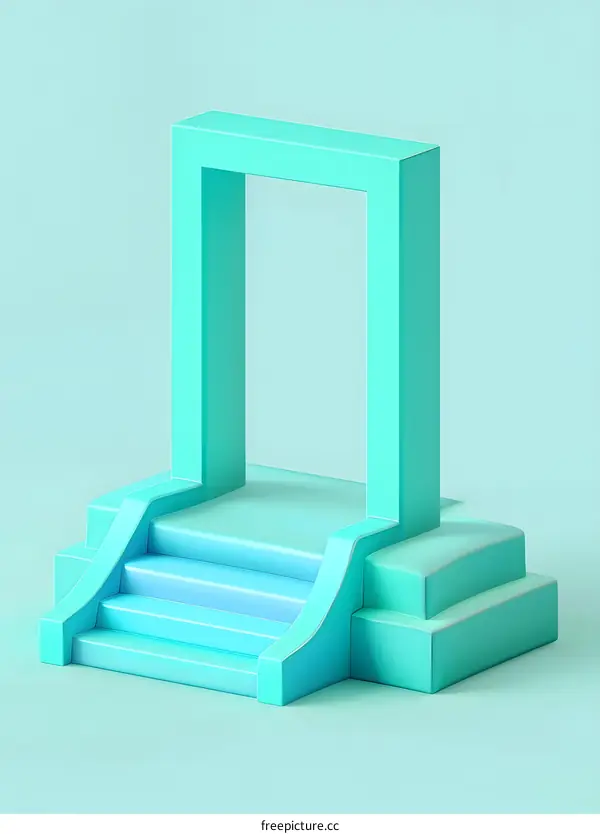 Abstract Turquoise 3D Doorway with Stairs