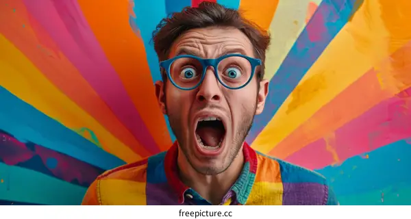 Man with glasses and colorful background
