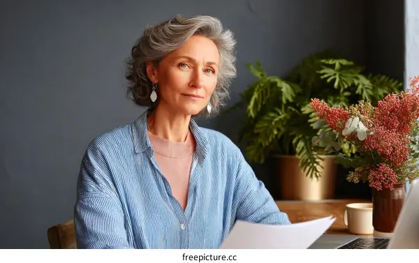 Mature Woman Focused on Documents