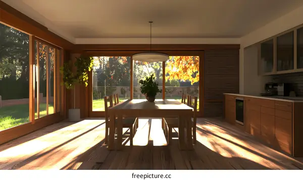 Modern Minimalist Dining Room Interior Design with Large Windows