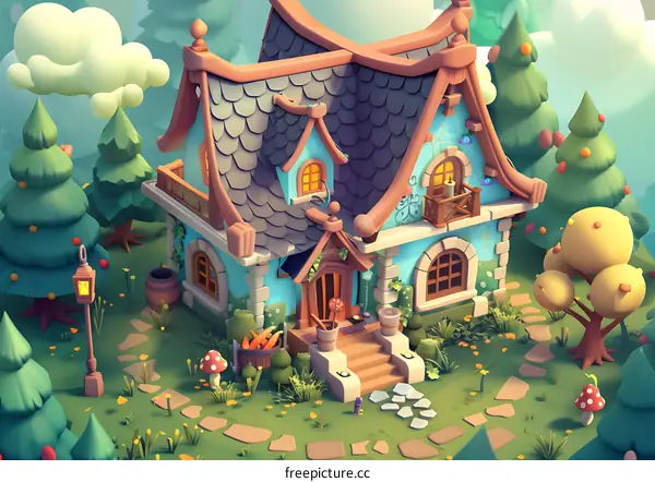 Cute Cartoon Style House in the Forest