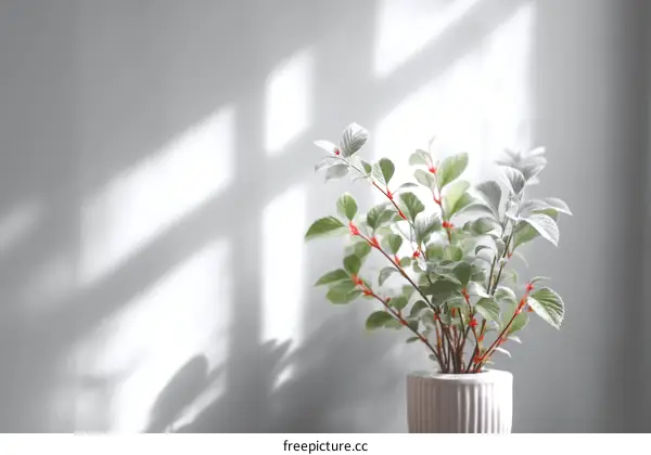 Indoor plant with sunlight shadows