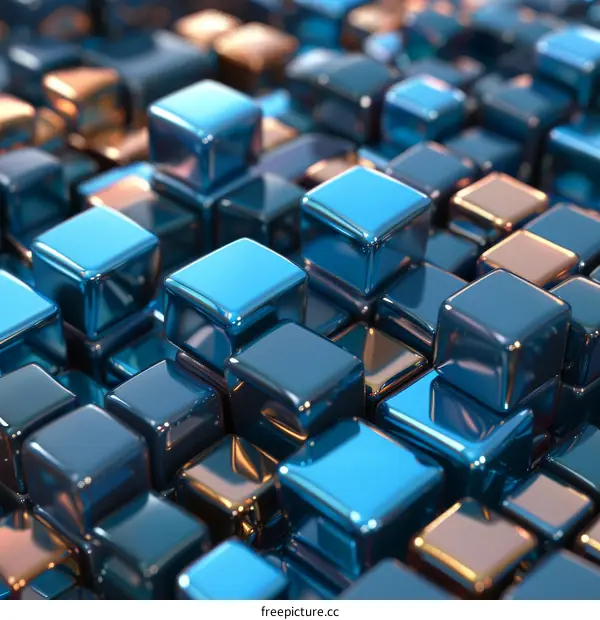 Blue and copper metallic cubes background