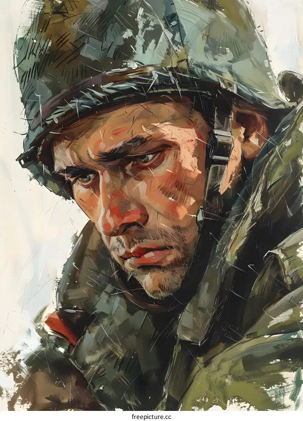 Portrait of a soldier wearing a helmet