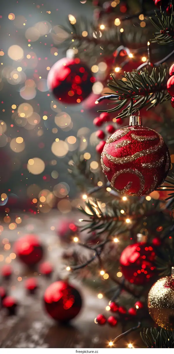 Christmas Tree with Red and Gold Ornaments