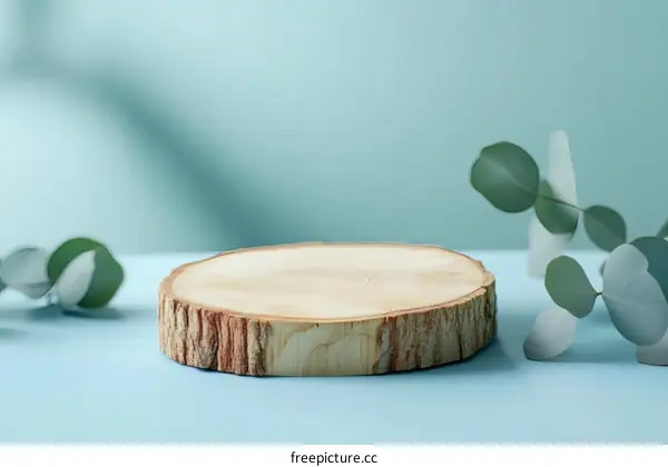 Natural Wooden Disc Display with Eucalyptus Branches