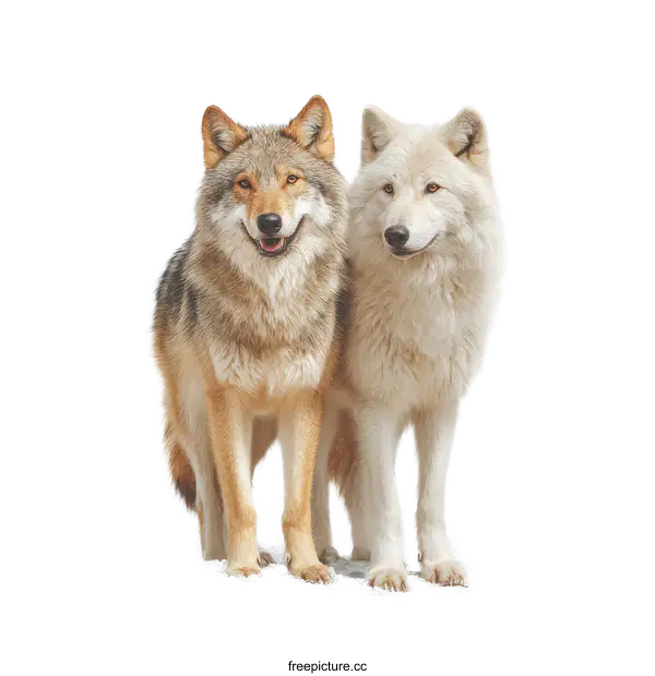 [Transparent Background PNG]Two Wolves Standing in Snow