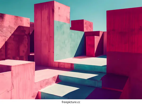 Abstract Minimalist Architecture Pink and Blue Concrete