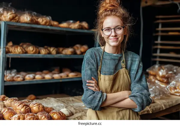 Confident Baker Woman in a Busy Bakery