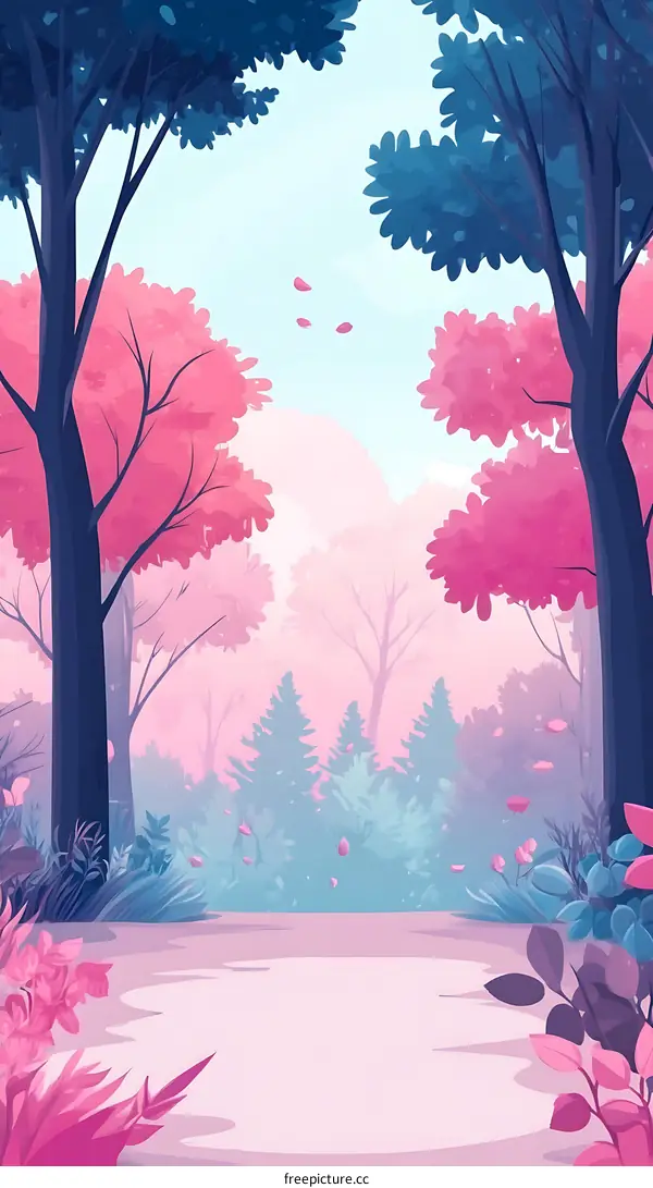 Pink and Blue Forest Illustration Background