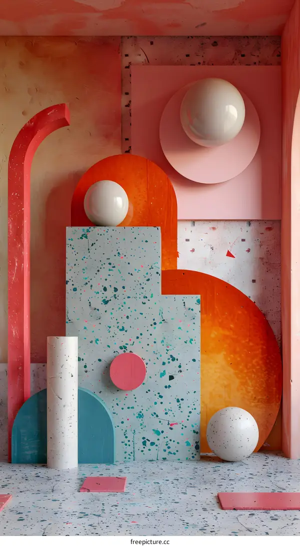 3D rendering of abstract geometric shapes composition