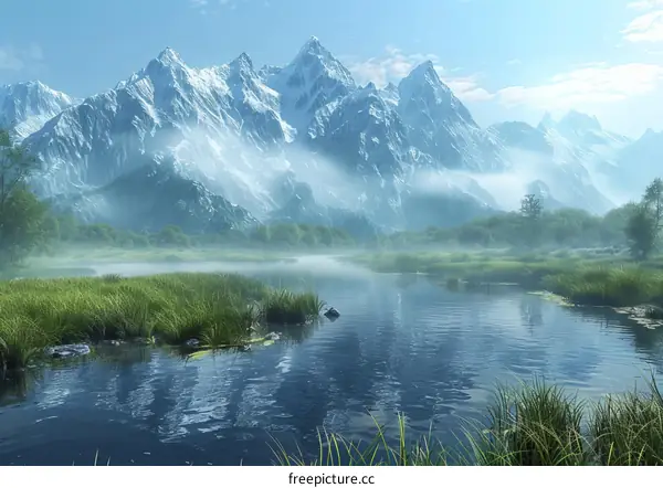 Misty Mountain Lake Landscape