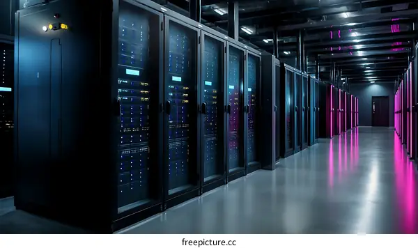Modern Server Room Interior Design with Colorful Lighting