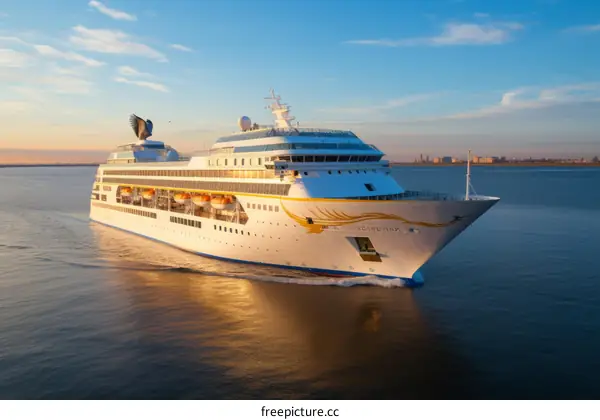 Sunset Cruise Ship Sailing on Calm Waters