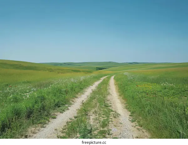 Lush Green Field with Country Road