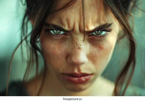 Close Up Portrait of a Woman with Intense Expression
