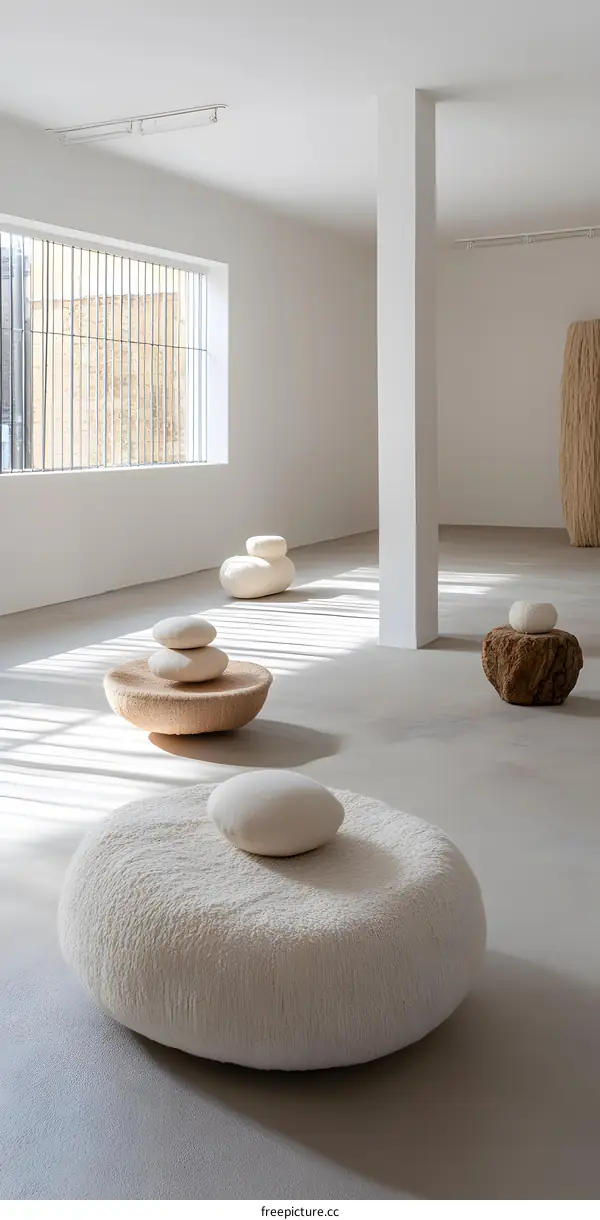 White Interior Design with Round Pillows and a Window