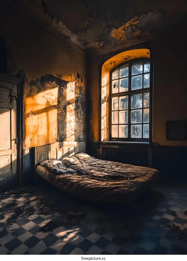 Old Abandoned Room with Sunbeams Shining Through a Window