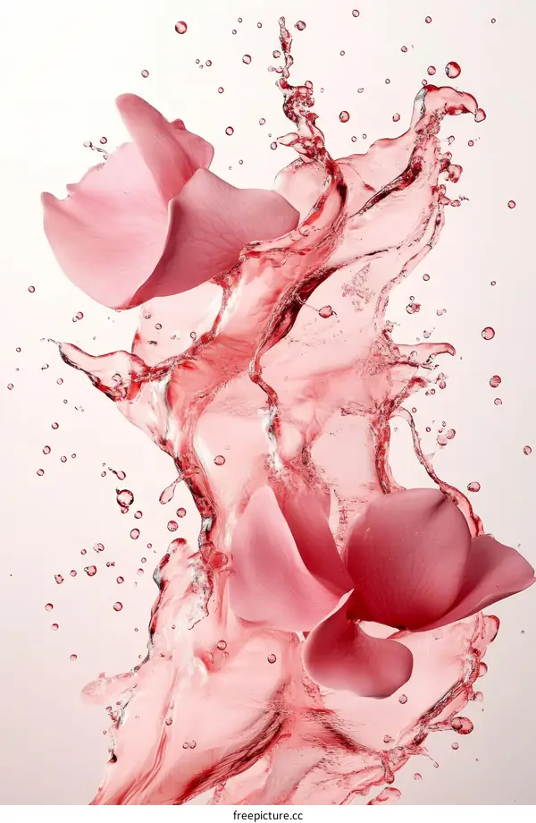 Pink Rose Petals in Liquid Splash