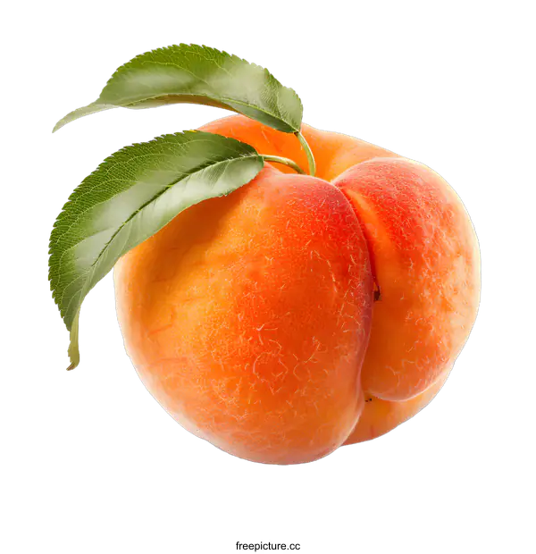 [Transparent Background PNG]Ripe peach fruit with leaves
