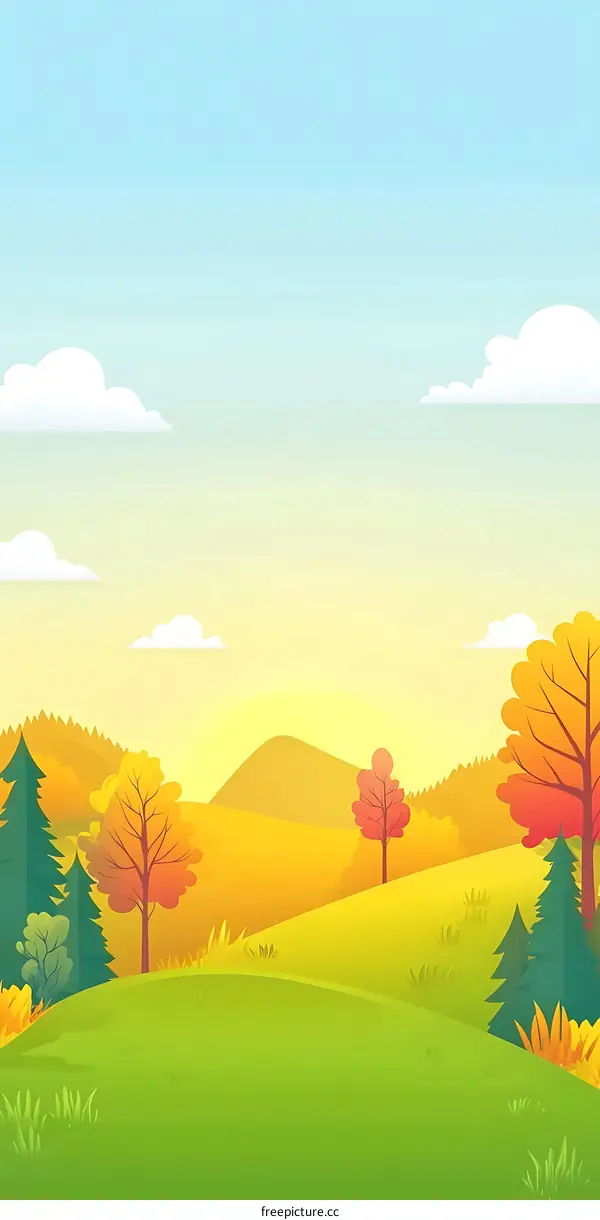 Autumn Landscape With Trees And Hills Illustration