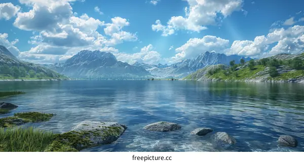 Tranquil Mountain Lake with Perfect Blue Skies