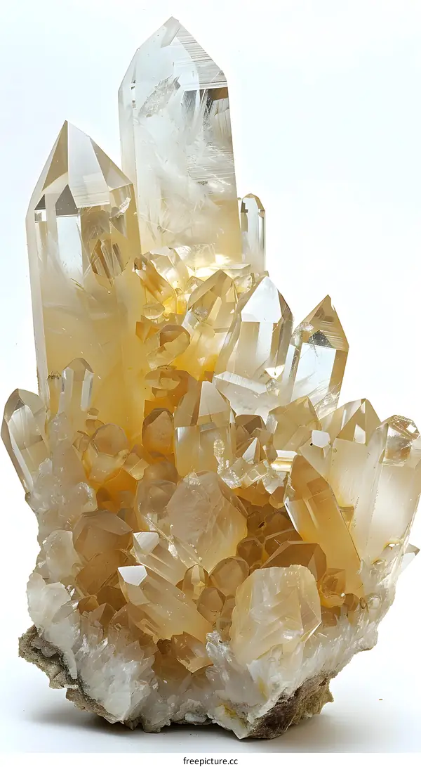 Citrine Quartz Cluster on White Background