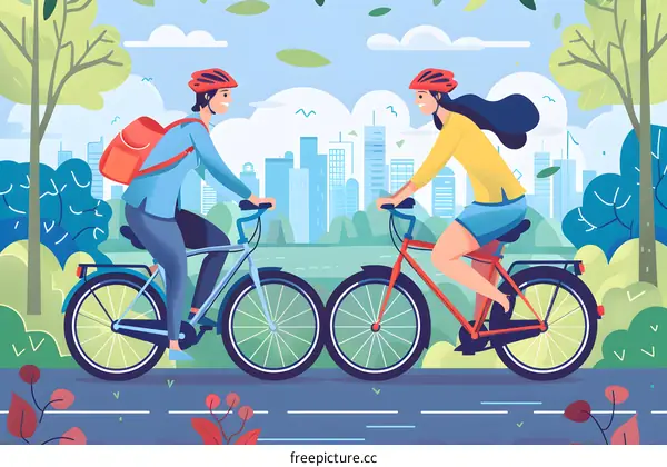 Couple Cycling in the City Park