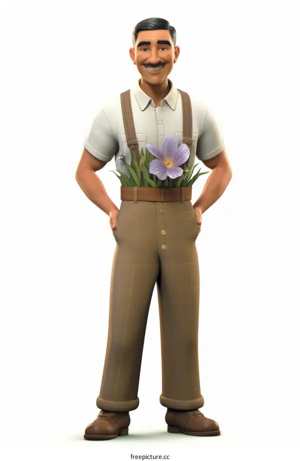 Smiling male farmer with suspenders and flowers in his pocket