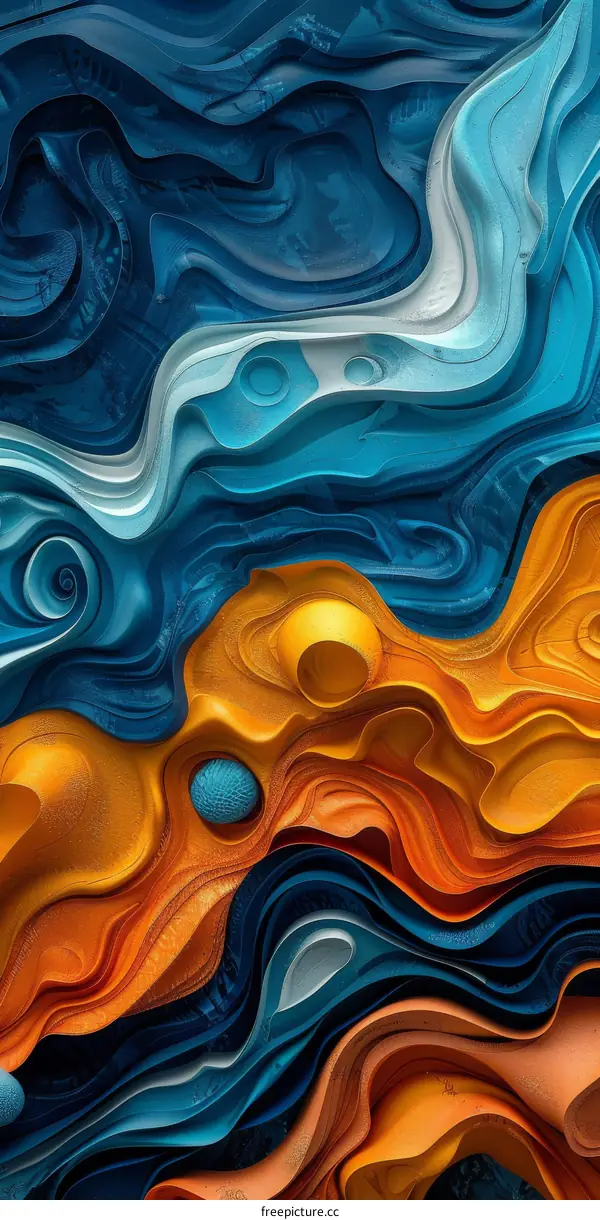 Abstract painting with blue and orange hues