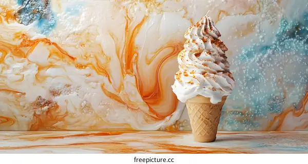 Whipped Cream Ice Cream Cone On A Swirled Background