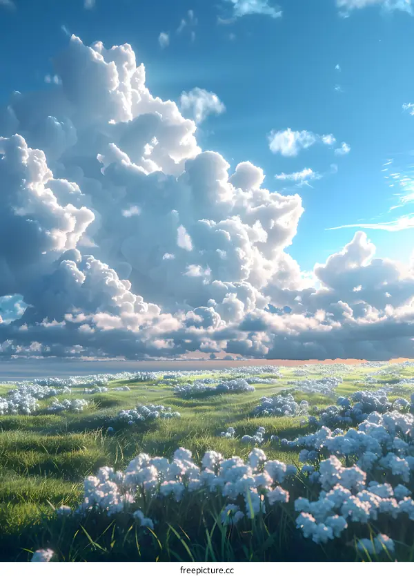 Flowers and Grassland on the Hill