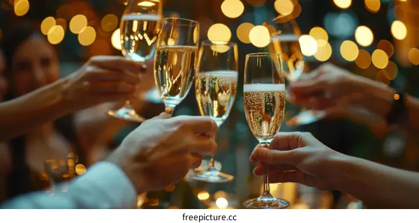 Group of friends toasting champagne at party