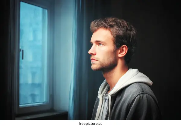 Thoughtful Man Gazing Through a Window