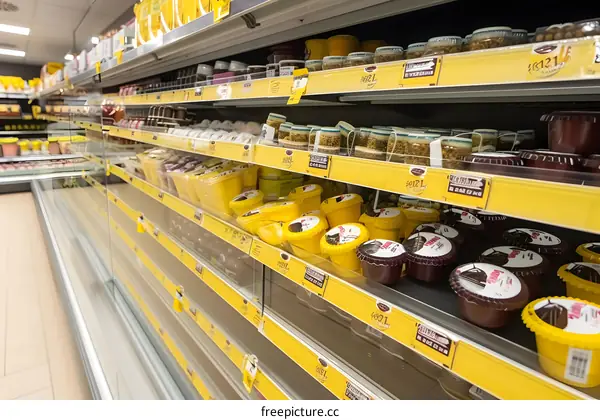 Supermarket Shelves Filled With Jars of Honey and Other Products