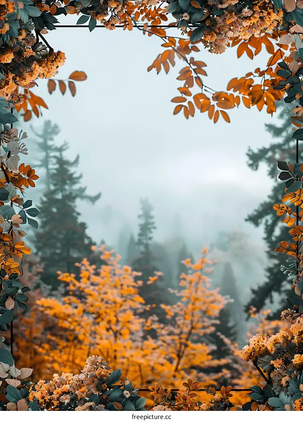 Autumn Landscape With Foggy Trees