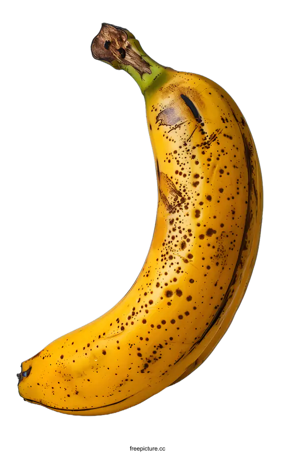 [Transparent Background PNG]Ripe Yellow Banana with Brown Spots on a White Background