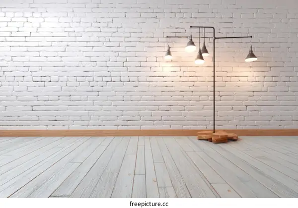 Modern Minimalist Interior Design with Brick Wall and Floor Lamp