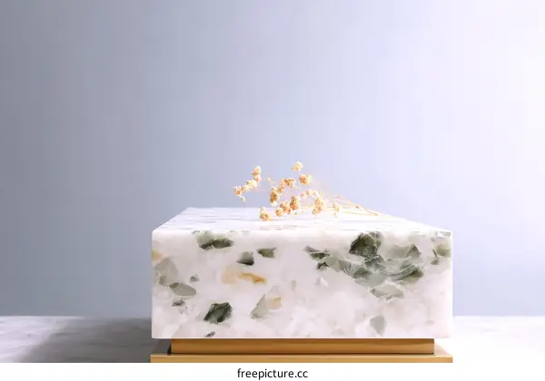 Elegant Marble Cube Display with Dried Flowers