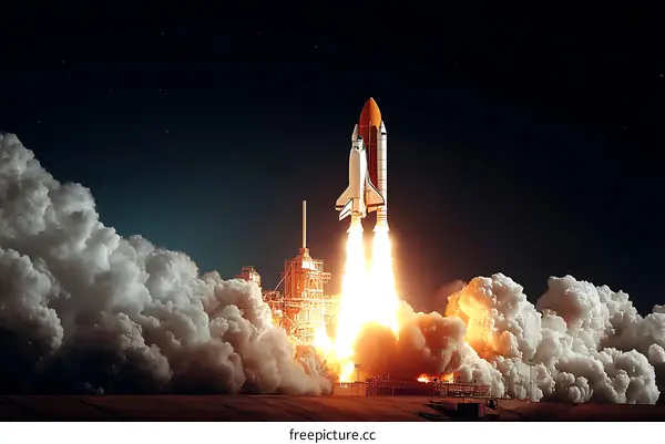 Space Shuttle Launch into Night Sky